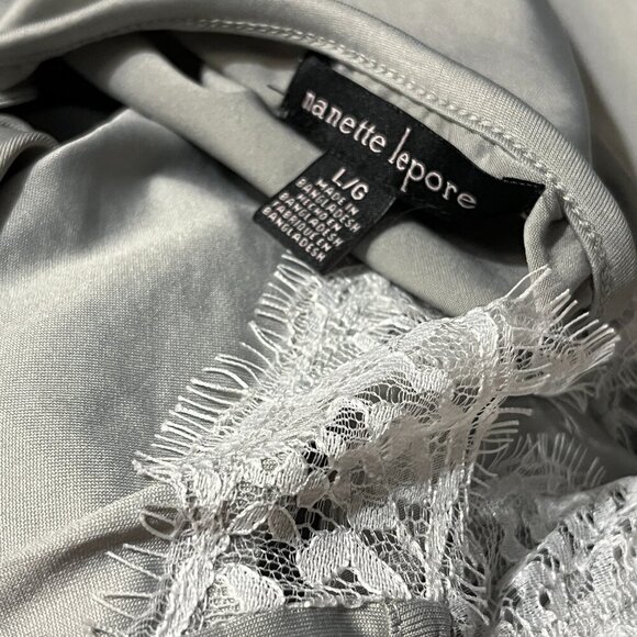 Nanette Lepore Gray Nightgown Chemise with Lace Inset LARGE - Picture 8 of 8
